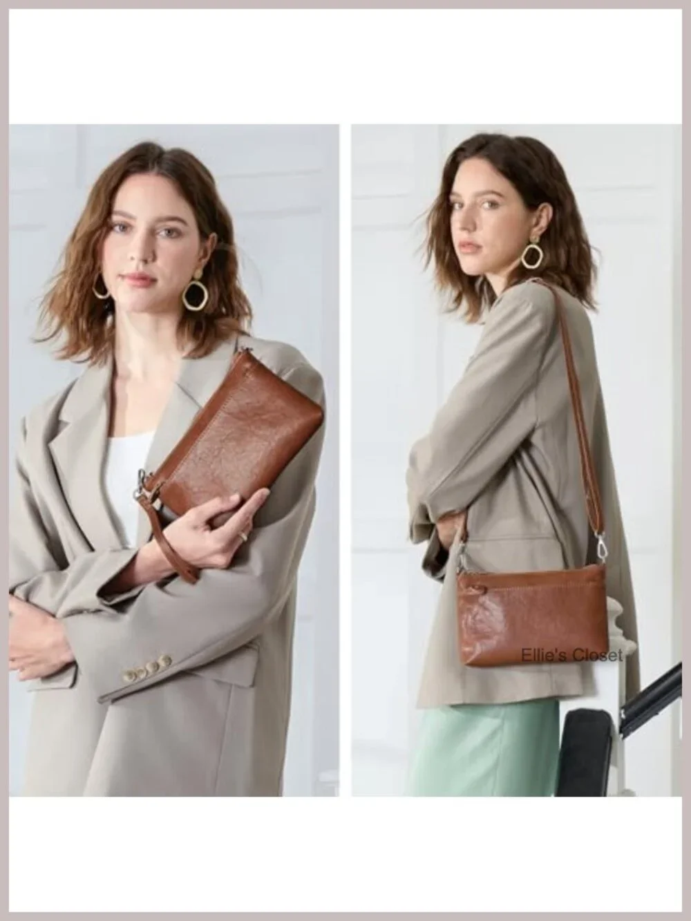 Genuine Leather RFID Blocking Wristlet Clutch Crossbody Wallet Purse with Two